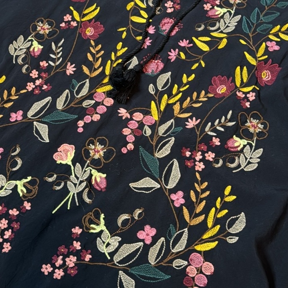 J.JILL FLORAL 3/4 SLEEVE BOHO FLORAL EMBROIDERED PEASANT BLOUSE - Picture 9 of 11